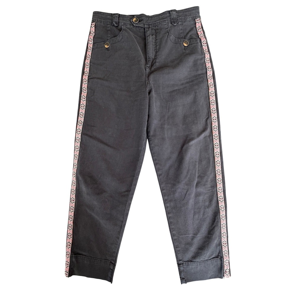 Anthropologie‎ Embroidered Trim Pants Dark Gray Size 6 Casual Boho Folk Indie